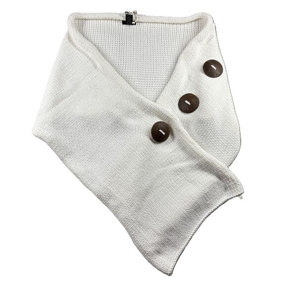 Pure Handknit Button Wrap Cardigan Poncho Shrug Scarf Cotton OS White I141 - Picture 1 of 6